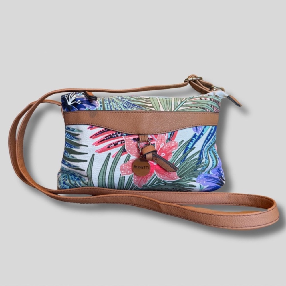 Rosetti Tropical Print Canvas Crossbody Bag